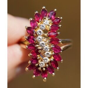 Vintage 14K Solid Yellow Gold Natural High Quality Ruby & Diamond Channel Ring